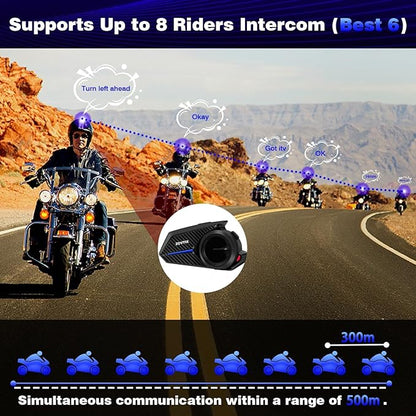 ZOVTIX Motorcycle Helmet Headset Support 8 Riders Group Intercom Communication - Image 2