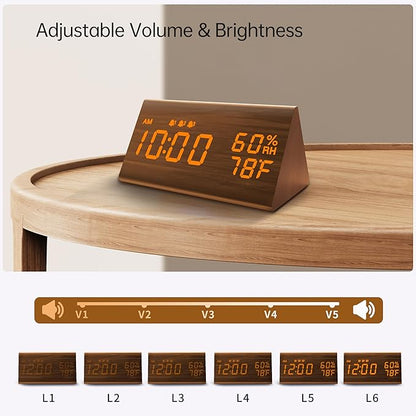JALL Digital Alarm Clock, with Wooden Electronic LED Time Display, 3 Alarm - Image 4
