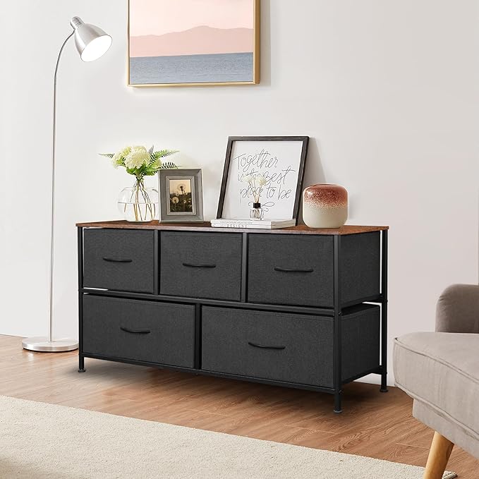 Dresser for Bedroom with 5 Drawers, Chest of Drawers, Storage Drawers Organizer - Image 2