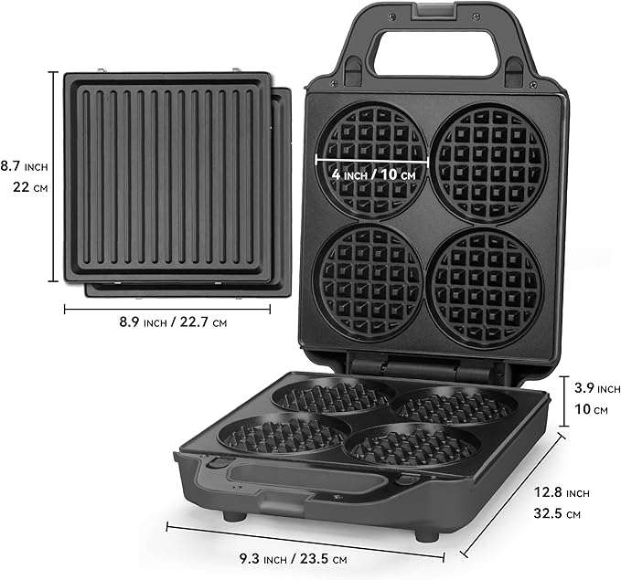 2 in 1 Mini Waffle Maker with Removable Plates, Panini Press Sandwich Maker - Image 8