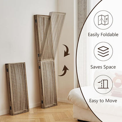 Leesinwing 4 Panel Wooden Room Dividers, 5.6FT High Plug-in Folding Screen Made - Image 4