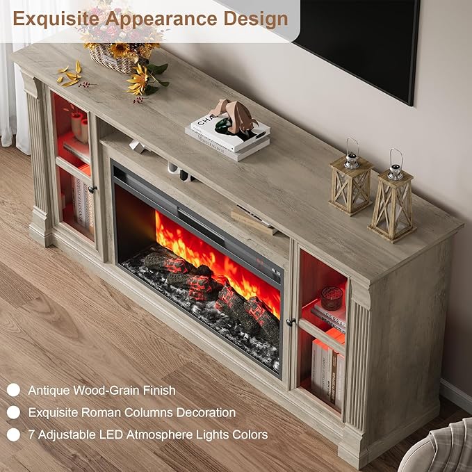 Farmhouse Fireplace TV Stand Up to 80" TVs, Media Console - Image 7
