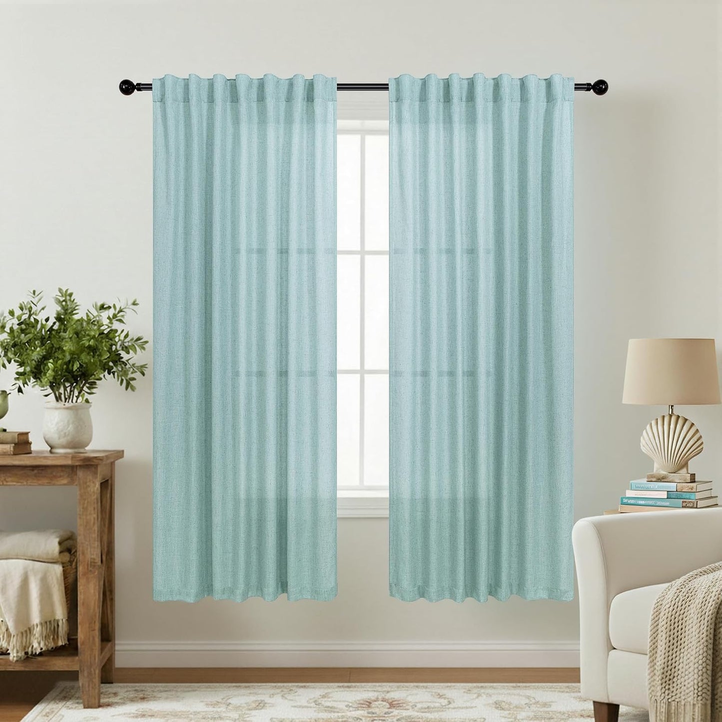 KOUFALL Baby Curtains for Nursery Boy Girl,Sheer Privacy Window Coverings,63 Inch Length,Mint Green Aqua