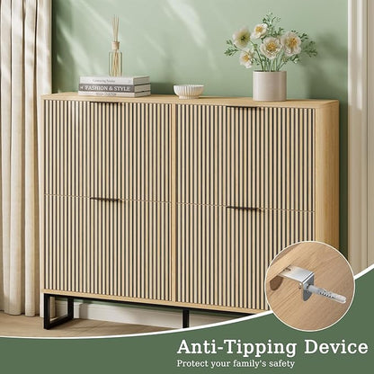 Shoe Cabinet Storage with 4 Flip Drawers, Narrow Hidden Shoe Organizer Cabinet - Image 8