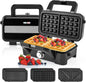 BECOMFORT 3 in 1 Waffle Maker, Sandwich Press w/3 Removable Non-stick Plates by BECOMFORT