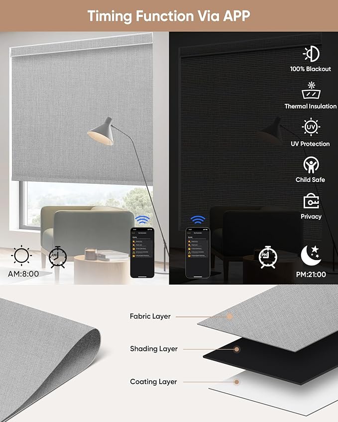 Kincmo Motorized Blinds with Remote, 100% Blackout Motorized Roller Shades Work - Image 4