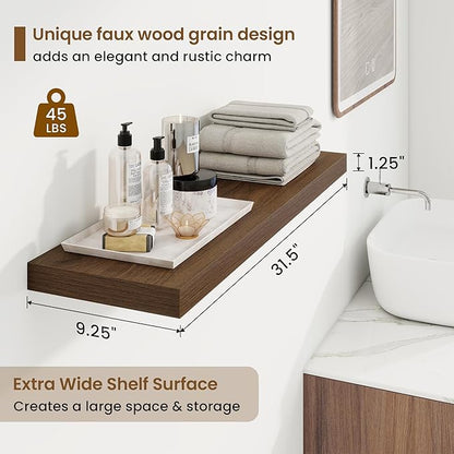 32in Floating Shelves for Wall, 2 Pack Long Wall Mounted Engineered Wood Shelves - Image 3