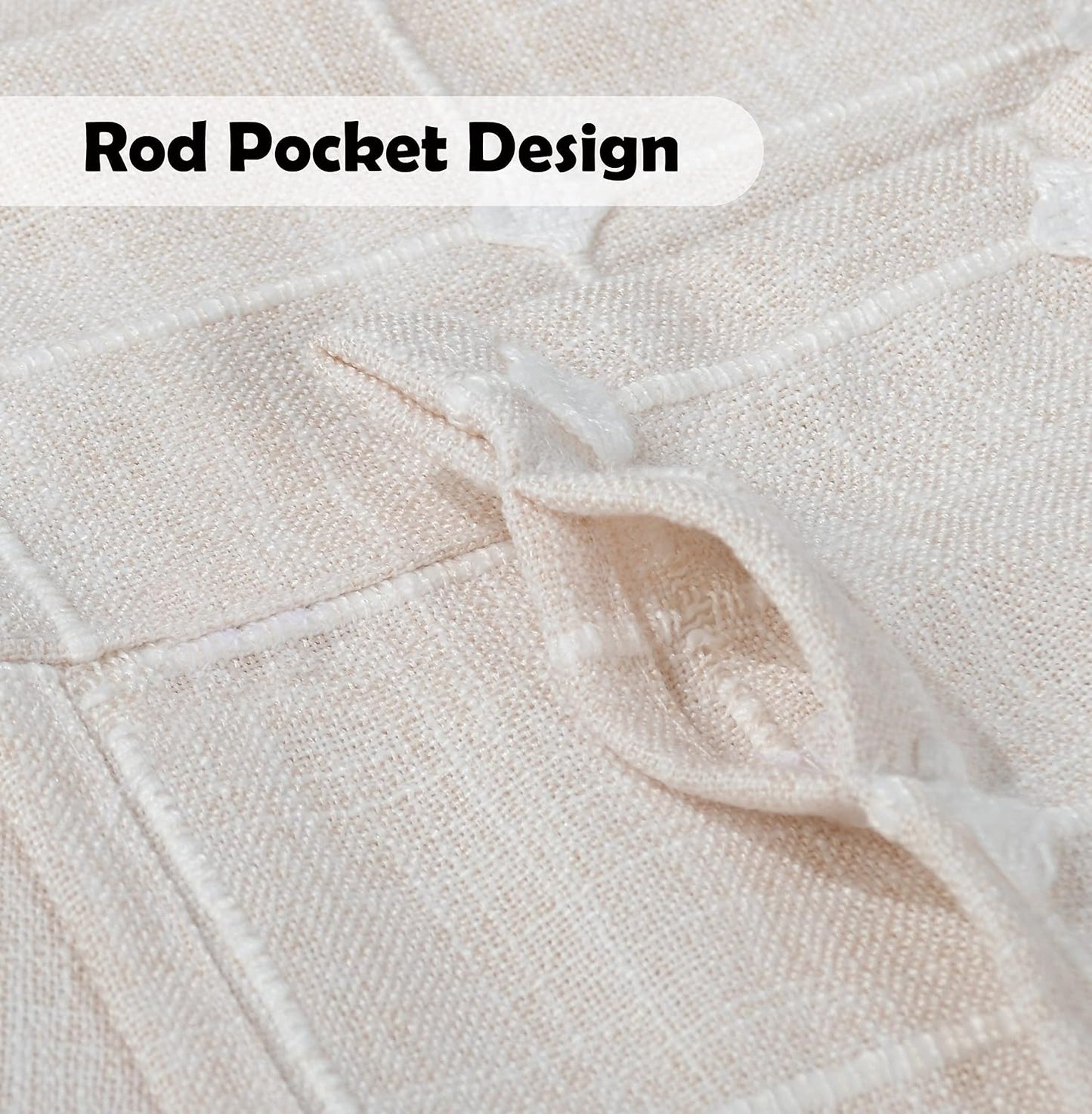 2 Pack Faux Linen Valance for Windows Light Filtering Plaid Curtain Valances Kitchen Living Room Rod Pocket Farmhouse Country Rustic Bathroom Small Window Treatment (52x18 inch, Light Beige)