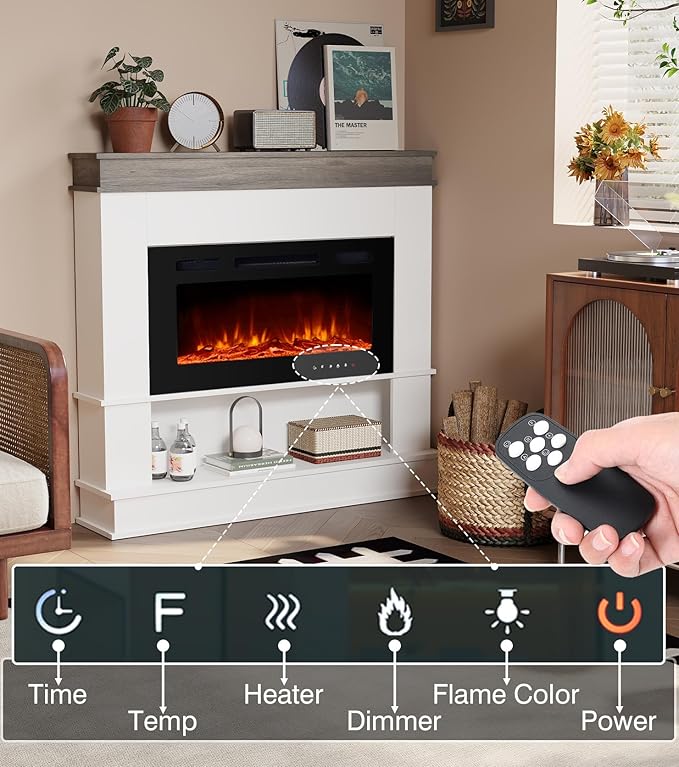 Electric Fireplace with Mantel, Freestanding Fireplace Heater with 60" Insert - Image 2
