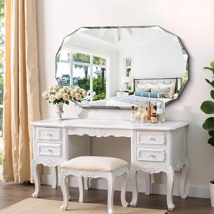 GLASHOM Beveled Edge Frameless Bathroom Mirror, Oval Wall Mirror - Image 2