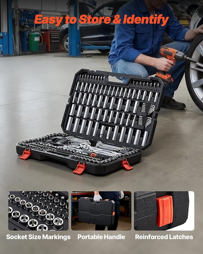 VEVOR Mechanics Tool Set, 253-Piece Mechanic Tool Kit, 1/4 in, 3/8 in, and 1/2 - Image 7