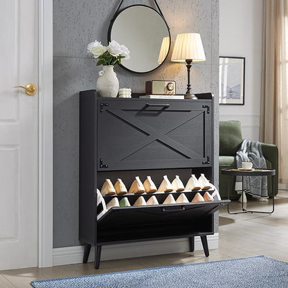 Shoe Storage Cabinet, Farmhouse Shoe Organizer - Image 3