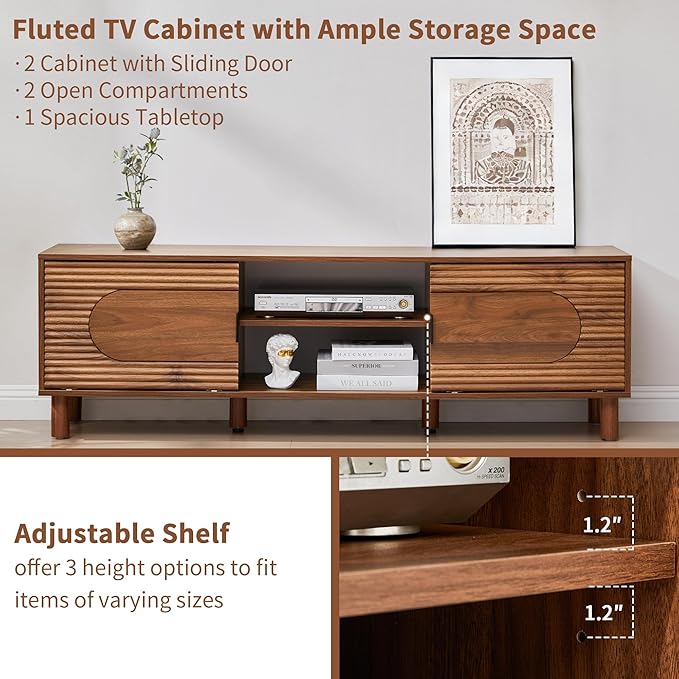 Bifins 63inch Wood TV Stand for Televisions up to 70 Inches, Mid Century Modern - Image 6