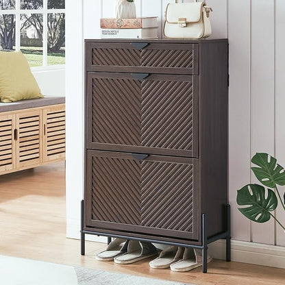 Shoe Cabinet Storage with 2 Flip Drawers, Narrow Hidden Shoes Organizer Cabinet by Unknown