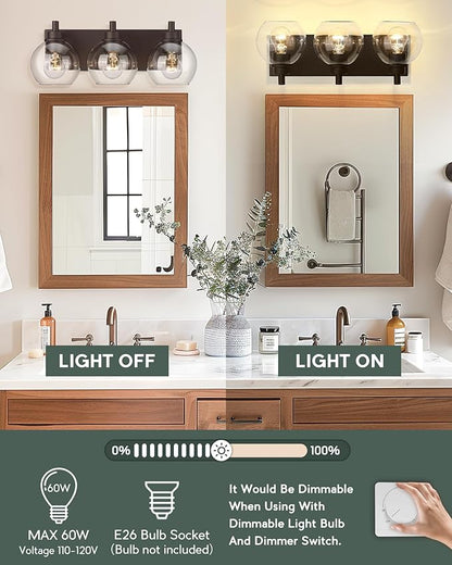 METWET Bathroom Light Fixtures Over Mirror, 3-Light Oil Rubbed Bronze Vanity - Image 4