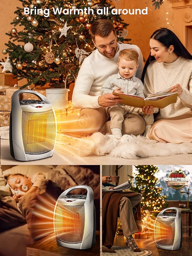 Portable Ceramic Space Heater w/Thermostat, 1500W Indoor Electric Space Heater - Image 8