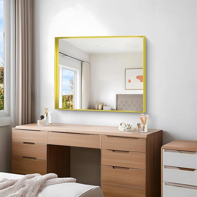 Gold Bathroom Mirror, 30x36 Inch Rectangular Framed Mirror, Large Wall Mounted - Image 5
