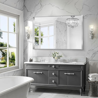 CIRCUMI Silver Bathroom Mirror, Brushed Finish, Tempered Glass, Large Mirror - Image 4
