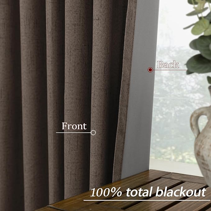 KOUFALL Dark Brown Curtains 108 Inches Long Linen Blackout Room Darkening - Image 6
