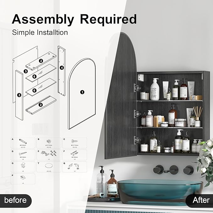Arched Medicine Cabinet Mirror for Bathroom, Brushed Black Arch Mirror Cabinet - Image 5