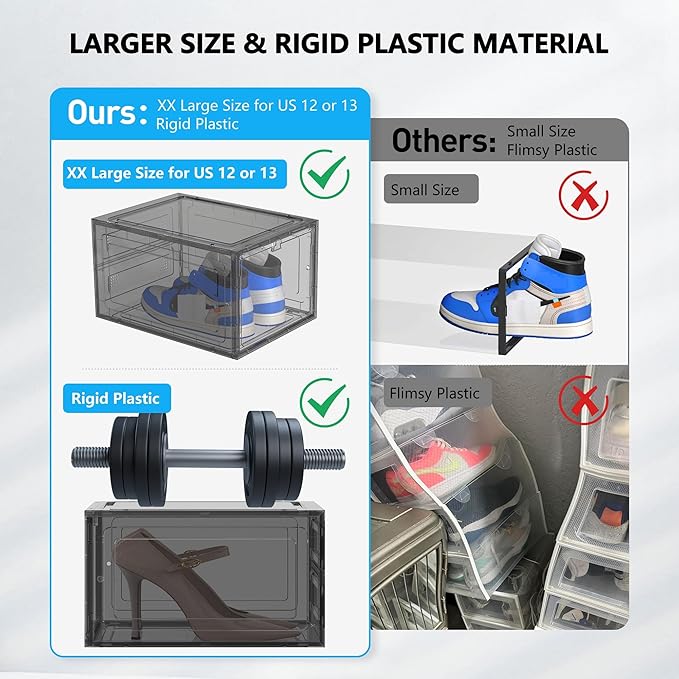 12 Pack Hard Sturdy Thickened Rigid XX Large Shoe Storage Organizer - Image 5