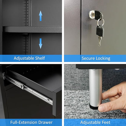 Metal Storage Cabinet with Locking Doors and 2 Drawers, Lockable Storage - Image 6