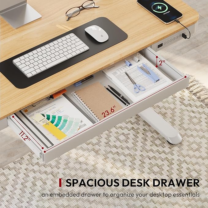 Standing Desk with Drawer, Electric Height Adjustable Home Office Desk with - Image 4