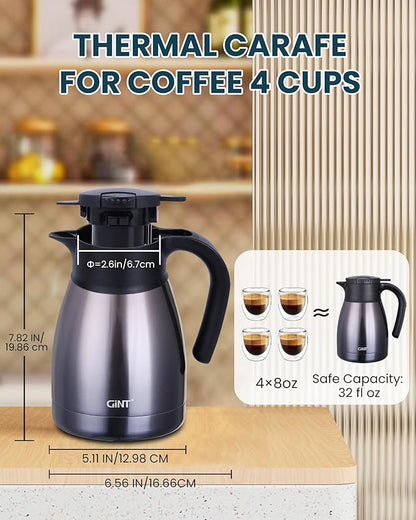 GiNT 1L / 34Oz Thermal Coffee Carafe, Insulated Stainless Steel Coffee Carafes - Image 4