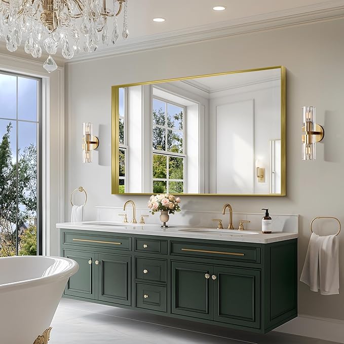 CIRCUMI Gold Bathroom Mirror, Brushed Finish, Tempered Glass, Large Mirror - Image 2