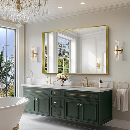CIRCUMI Gold Bathroom Mirror, Brushed Finish, Tempered Glass, Large Mirror - Image 2