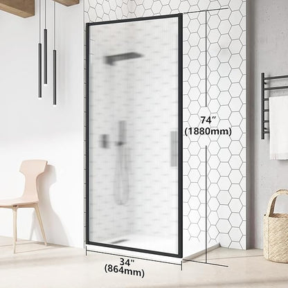 Shower Door 34" X 74" Clear Tempered Fluted Glass Framed Shower Screen Shower - Image 6