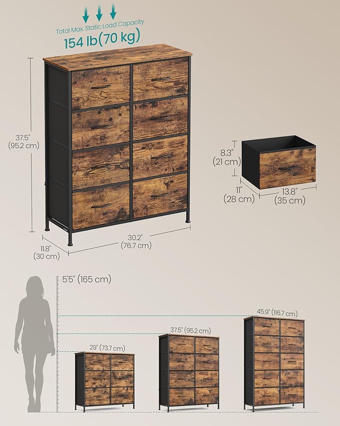 SONGMICS Dresser for Bedroom, Chest of Drawers, 8 Non-Woven Fabric Drawers - Image 2
