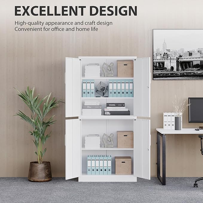 Metal Storage Cabinet with 3 Adjustable Shelves, Tall Steel Pantry Cabinets 4 - Image 5
