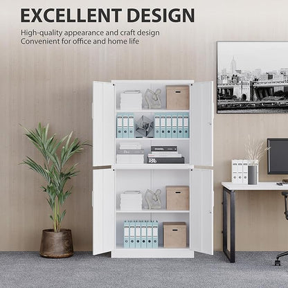 Metal Storage Cabinet with 3 Adjustable Shelves, Tall Steel Pantry Cabinets 4 - Image 5
