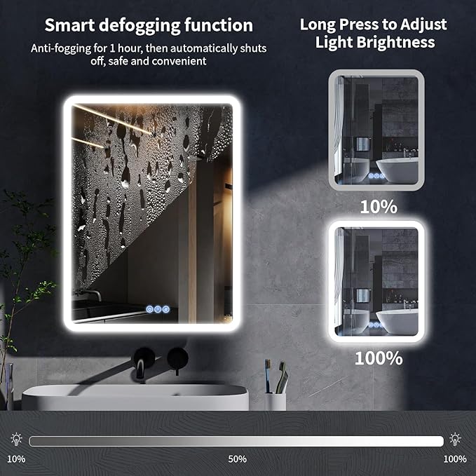 BEAUTYPEAK 24 x 32 LED Bathroom Medicine Cabinet Mirror, Adjustable Shelves - Image 6