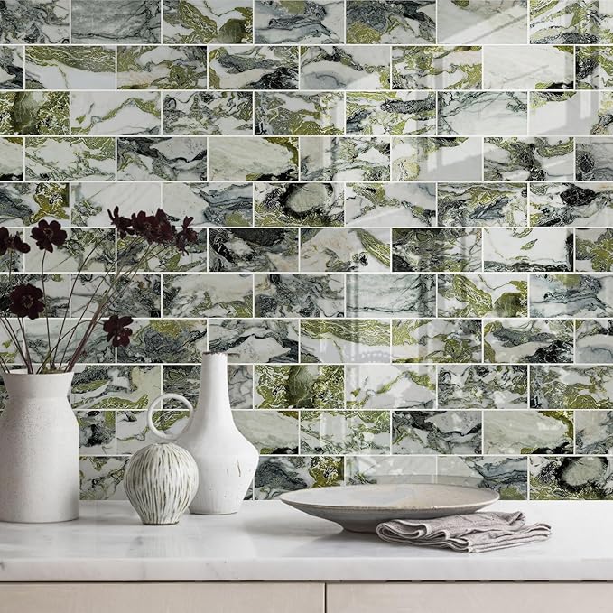 Vamos Tile 100-Piece Glossy Ice Green Peel and Stick Backsplash Tile, Stick on - Image 8