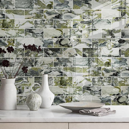 Vamos Tile 100-Piece Glossy Ice Green Peel and Stick Backsplash Tile, Stick on - Image 8