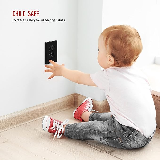 ENERLITES SI8821-BK Duplex Outlet Receptacle Cover, Screwless Wall Plate - Image 4