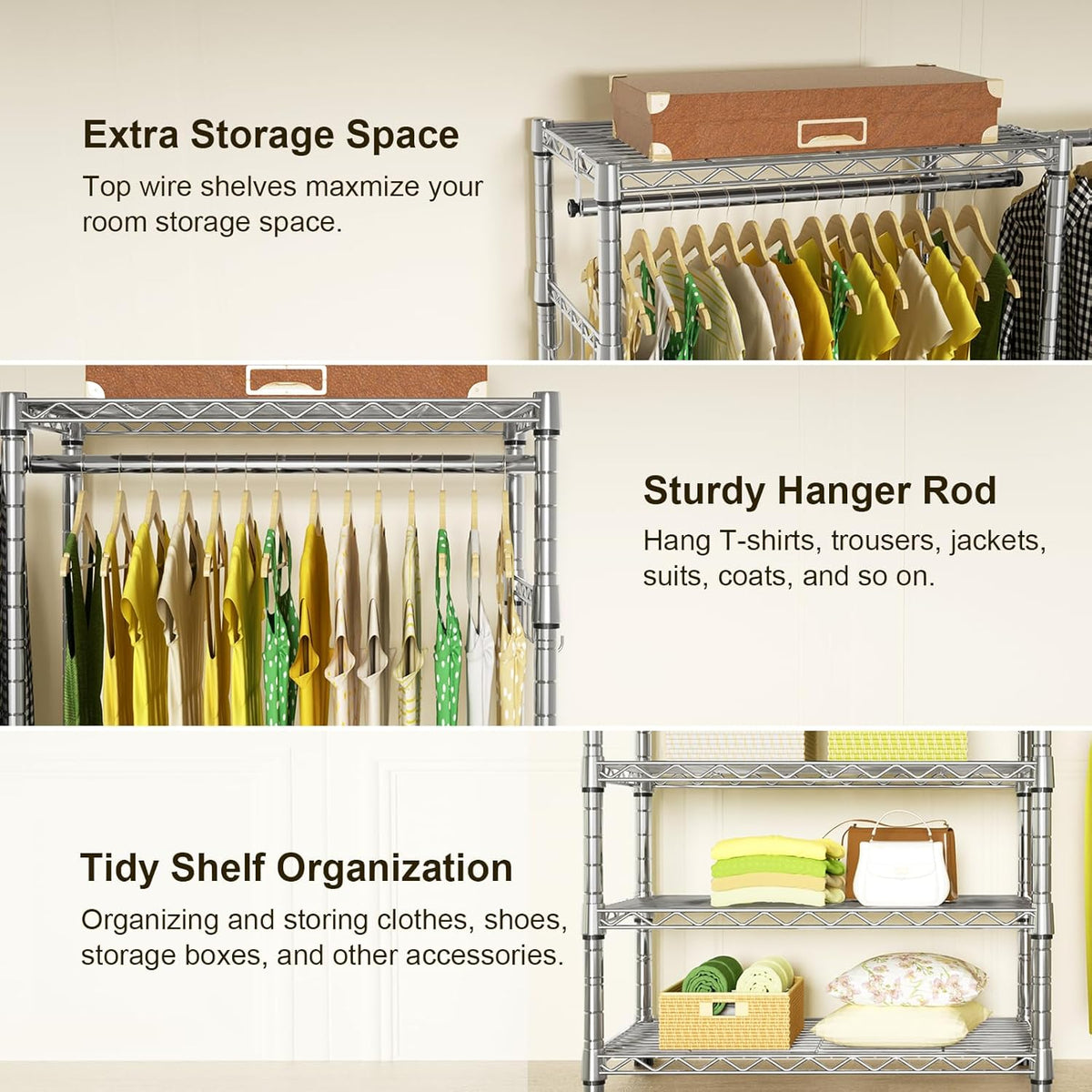 Ulif E1 Heavy Duty Closet Garment Rack, 6 Tiers Adjustable Clothing Storage