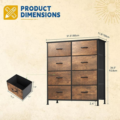 DWVO Fabric Dresser for Room, Rustic Storage 8 Drawers, Dresser & Chest of - Image 3
