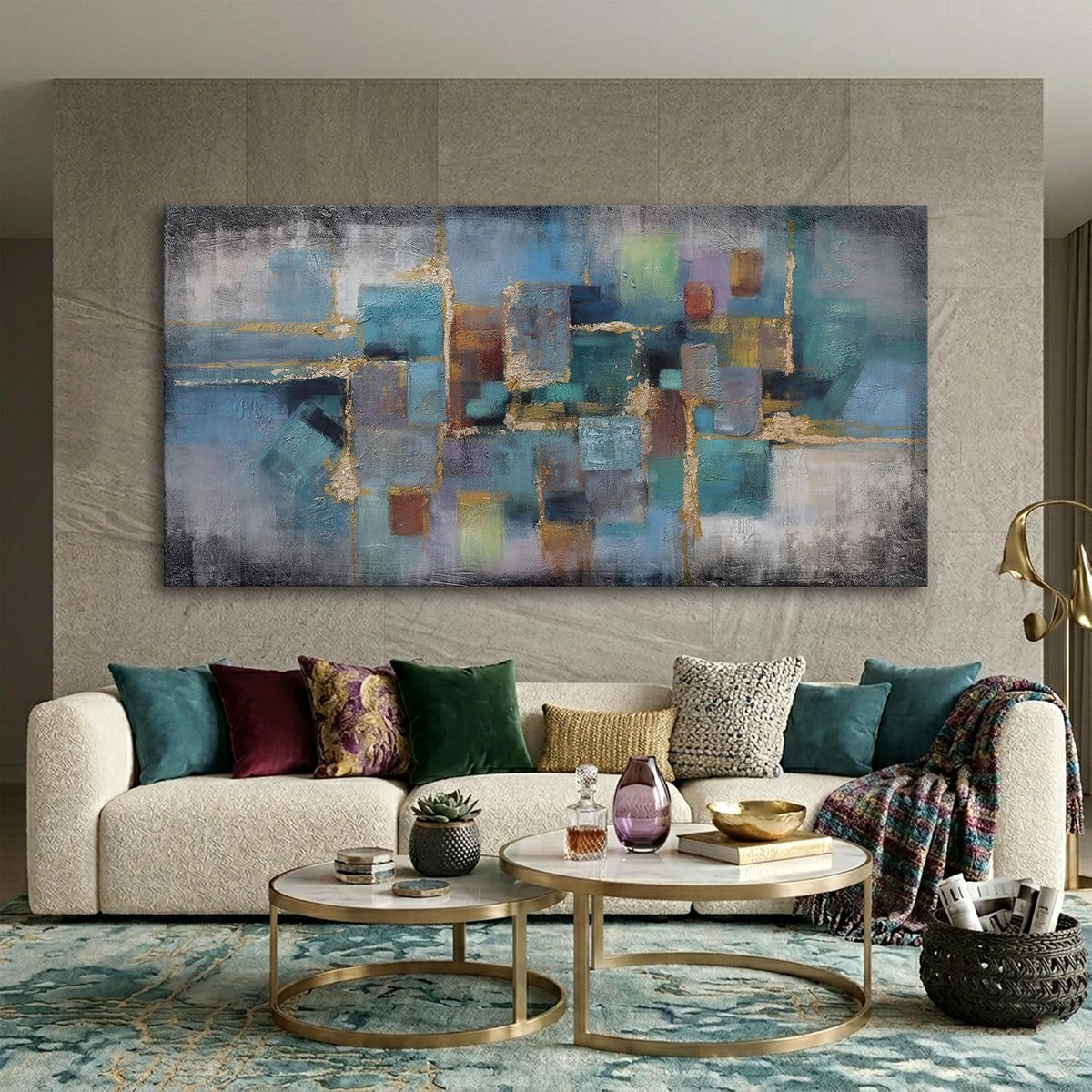 Blue and Gold Abstract Canvas Wall Art - Modern Framed Pictures for Living Room, Bedroom, Office - Large Black Framed Wall Decor - Large Extra Contemporary Artwork for Walls 29×58IN