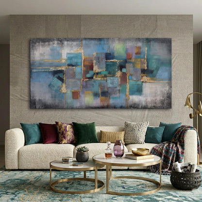 Blue and Gold Abstract Canvas Wall Art - Modern Framed Pictures for Living Room, Bedroom, Office - Large Black Framed Wall Decor - Large Extra Contemporary Artwork for Walls 29×58IN
