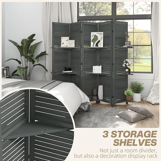 HOMCOM Room Divider, 5 Panel 67" Tall Wood Privacy Screen - Image 3