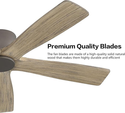 WINGBO 54" Flush Mount DC Ceiling Fans without Lights, 5 Carved Solid Wood - Image 6