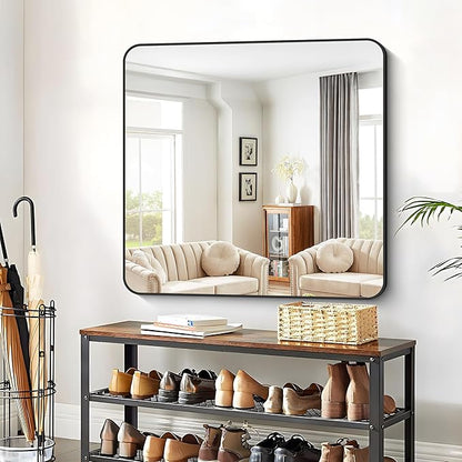 Bathroom Mirror, 42x42 inch Black Square Wall Mirror, Rounded Corner Aluminum - Image 6