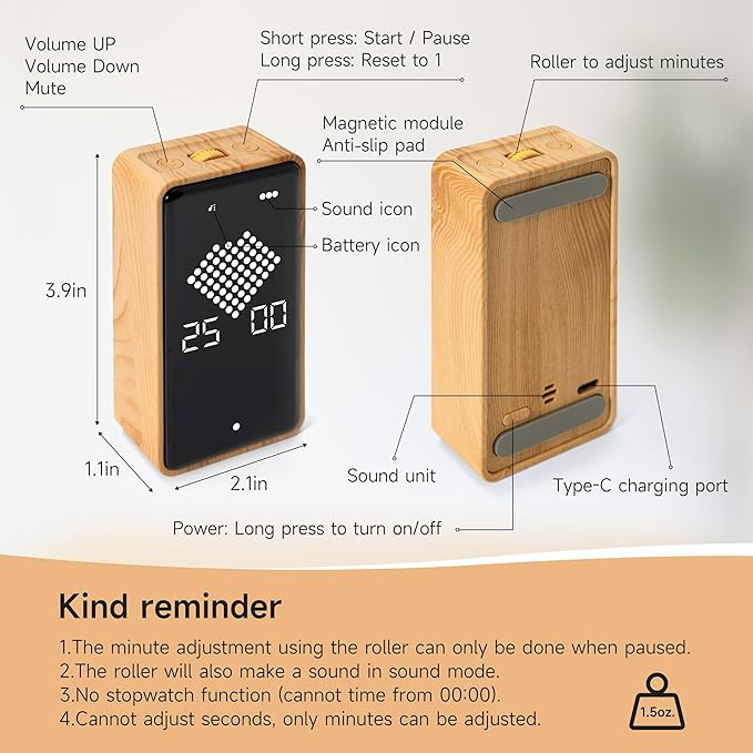 Digital Hourglass Timer, Rechargeable Magnetic Visual Timer - Image 6