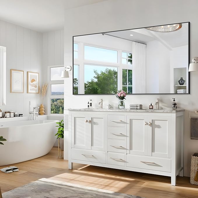 Black Bathroom Mirror for Wall, 55x30 Inch Rectangle Mirrors - Image 3