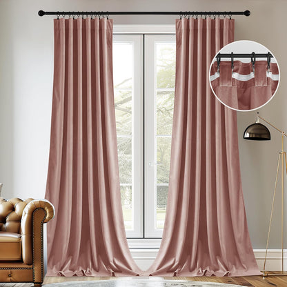 Pink Girls Bedroom Velvet Curtains 90 Inch Length 2 Panels | Romantic Blush Pink Drapes for Salon, Light Dimming Privacy Window Panels, Back Tab & Hook Belt, W52 x L90