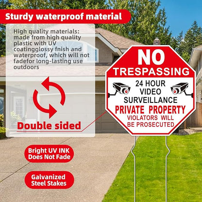 GXGGUS NO Trespassing Signs Private Property Video Surveillance Sign, - Image 5