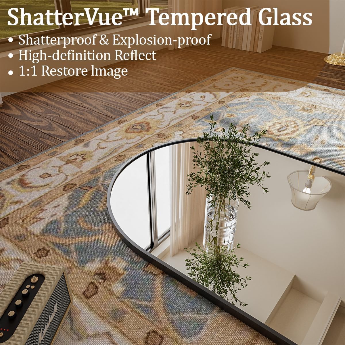 Koonmi 71x28 Arched Full Length Mirror, Floor Mirror with Stand | Shatterproof Tempered Glass, Modern Aluminum Alloy Frame, Free Standing Hanging or Leaning for Home Decor (Black)